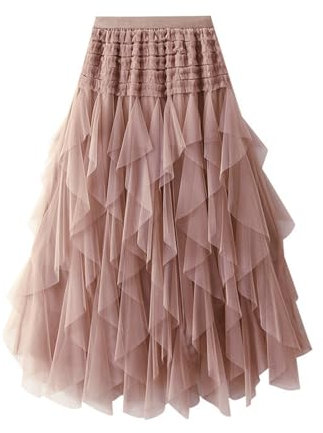 Tutu-Röcke für Damen, lang, Netzrock für Damen mit hoher Taille, einfarbig, fließend, schwingend, Strandrock für Damen, lockerer Komfort, Tanz-Skort, leicht, elegant, ausgestellt, A-Linie,