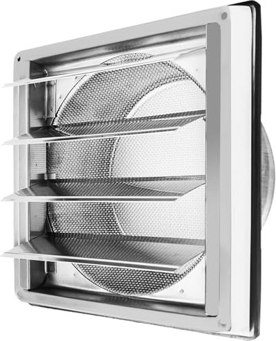 Dazhtu 150mm Grille de ventilation, Clapet anti-retour Grille de protection contre les intempéries en acier inoxydable avec lamelles mobiles, Grille murale, Grille à lamelles Grille hotte aspirante