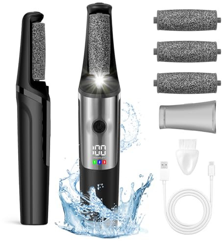 Dongxw Foot Files, Electric Callus Remover, Rechargeable Pedicure Foot Scrubber for Feet Dead Skin, Pedicure Remover feet Hard Skin Shaver with 3 Rollers,Foot Scrubber Pedicure kit(Black)