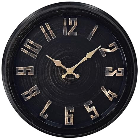 DIYZON Reloj de Pared Fuente 3D de 30 CM, Silencioso, Sin Tictac, Clásico Retro, Funciona con Pilas, Números Grandes de Fácil Lectura, Adecuado para Sala de Estar, Dormitorio, Cocina (Negro)