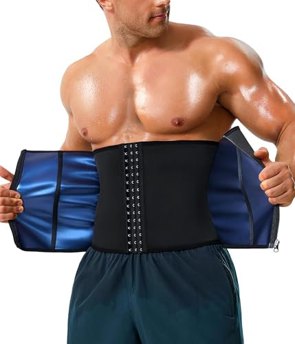 KUMAYES Fascia Addominale Dimagrante Uomo Cintura Regolabile per Sudare Sauna Pancia Doppio Strato con Cerniera Fascia Lombare Supporto Schiena (Nero, 2XL)