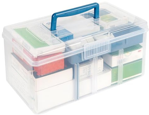 Boîte à Pharmacie à 2 Niveaux, Boîte de Rangement à Médicaments avec Compartiment Amovible, Organiseur Médical en Plastique, Premiers Secours Portable à Domicile au Bureau 29.5 x 14.5 x 16.5 cm