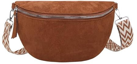 GSenhui Bauchtasche Damen Wildleder Umhängetasche Crossbody Bag Breite Schultergurte,Handgemachte Gürteltasche mit Reißverschluss Bodybag Schwarz