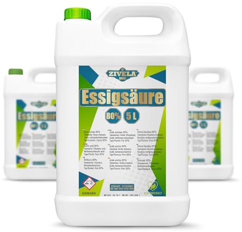 15 l d'acide acétique 80 % de qualité supérieure | 3 x 5 l d'essence de vinaigre 80 % de qualité alimentaire 15 kg | Vinaigre de haute pureté pour des applications polyvalentes | Parfait pour un usage
