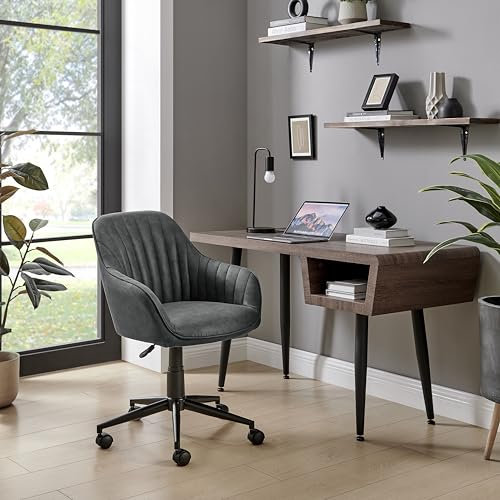 Furniturebox Office Chair - 'Booker' Black Faux Leather Office Chair - Black Metal Frame - Modern Tub Chair Design - For Home Office Study, Bedroom - Gaming - Height Adjustable - Modern Desk Chair