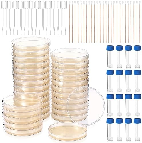 Relaxweex 90 Pieces Prepoured Agar Plates Kit Includes Petri Dishes with Agar Swabs Pipettes Storage Tubes Educational Science Kit Science Fair Project to Learn Microbiology