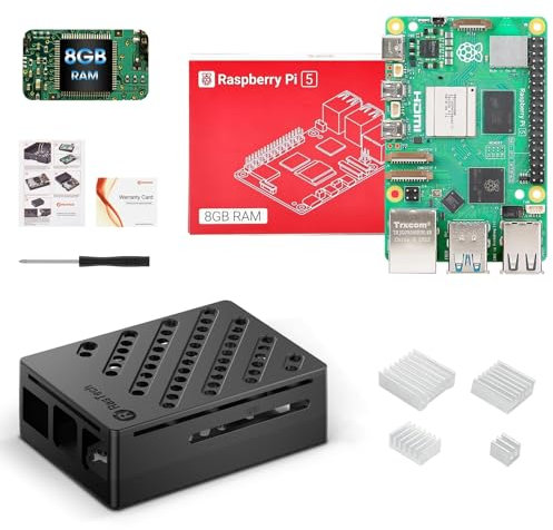 RasTech Raspberry Pi 5 Kit 8GB RAM with Pi5 Case,Heat Sinks,Srewdriver and Raspberry Pi 5 8GB Board Included