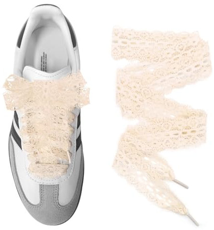 UamGlsob Lacets délicats en dentelle pour Adidas Samba, 3cm de large, plats et doux, style ballet fleuri lacet pour baskets femmes(Beige,63/160cm)