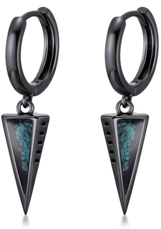 Midir&Etain Spitze Hängende Ohrringe für Männer Frauen 925 Sterling Silber Schwarz Spike Punk Ohrring mit Türkis Gothic Schmuck Geburtstags Vatertag Geschenk für Jungen Mädchen