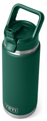 YETI Rambler, Stainless Steel Vacuum Insulated C Straw Bottle with Straw Cap, Black Forest Green, 26oz (769ml)