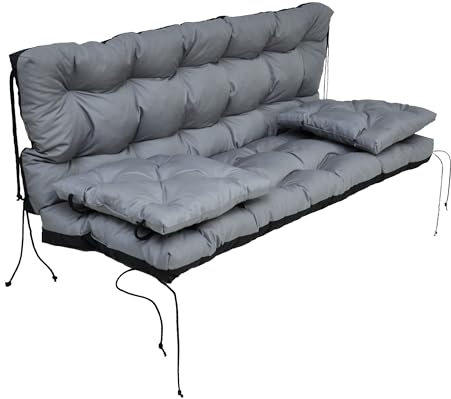 nana shop Kissen für die Gartenschaukel, Gartenschaukelkissen 150 cm, Schaukelkissen, Kissen für Hollywoodschaukel, Gartenkissen, Bankkissen (Grau)