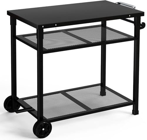nomiou Chariot de barbecue en métal à 3 étages - Plancha d'extérieur - Chariot à roulettes - Étanche - Plan de travail - 85 x 51 cm
