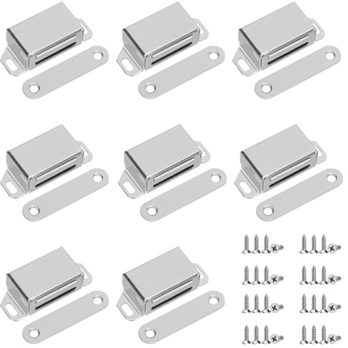 Swpeet 8 Pack 2,16 x 0,8 Silber Mittel Edelstahl Schrank Magnetfang mit Schrauben Sortiment Kit, starke Tür Magnetfangen für Tür Küche Schrank Verschluss Schrank Tür Schließer
