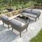 Zepneiy Salon de Jardin extérieur avec Coussins Confortables, canapé 2 Places, 2 fauteuils et Table Basse, Plateau en Verre Noir, Gris