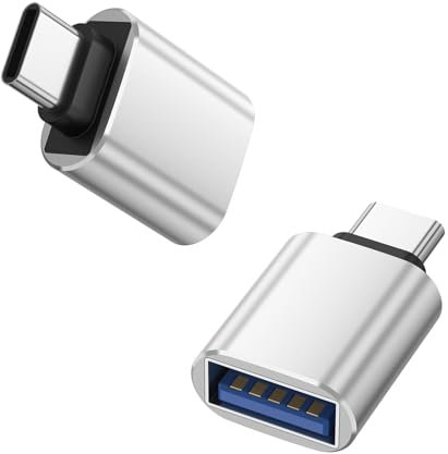 USB C to USB 3.0 Adapter, 2 Pack Aluminum Type C Male to USB 3.0 Female Adaptor Thunderbolt 4/3 OTG Converter Compatible with iPhone15/16, MacBook Pro/Air22/23, iPad Pro/Mini and More (Siliver)