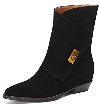 ETZRYSYB Stivali da donna con tacco spesso, scarpe da donna, design in metallo., nero, 42.5 EU