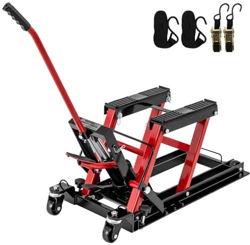HOMFME 680 kg Hydraulic Motorcycle Lift Jack, Motorbike Lifting Stand with 3-Level Height Adjustable Platform, Wheels, Heavy Duty Motorcycle Jack Lift Table Hoist Stand for ATV UTV Quad