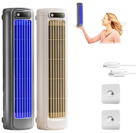 Solymall ace enfriador, migilife ace enfriador, mini aire acondicionado portatil, enfriador de aire portátil 3 velocidades, torre de aire frio, carga USB, para oficina, dormitorio, cocina (Gris+Beige)