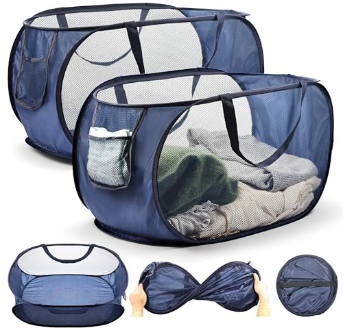 Yokuni 2 Stück Faltbarer Wäschekorb 36 x 36 x 58 cm, Pop Up Wäschekorb Faltbar mit Henkel, Klappbarer Wäschekorbe für Badezimmer, Schlafzimmer, Studentenwohnheime, Reisen und die Aufbewahrung zu Hause