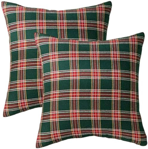 Brxmpn 2 Stück Weihnachtskissenbezug, Kariert, Kissenbezüge, Schottisches Tartan-Kissen, Kissenbezüge Für Bauernhaus, Heimdekoration