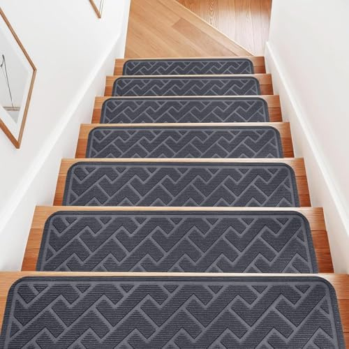 15Pack Stair Treads, Non Slip stair runner,stair carpet treads 20.3 x 76 cm | Premium non-slip stair treads made of polyester, reducing walking noise. Easy to install, removable without residue