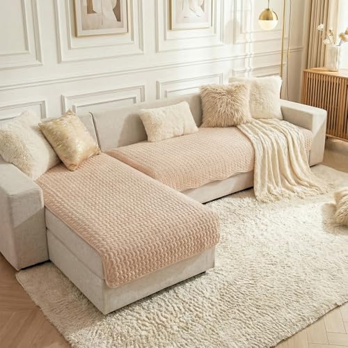 TOPCHANCES 2 Stück Sofa Überzug,2026 Neue Kordherz rutschfeste Sofakissen Hund Katze Sofaschoner Sofabezug Überzug 2/3/4 Sitzer Für L Form Eckcouch WaschbRar Sofabezug (Kamel,L: 90x180+90x210cm)