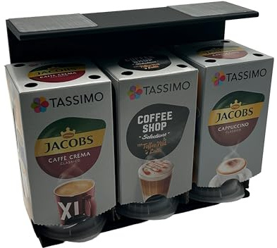 Kapselhalter kompatibel mit Tassimo T-Discs 3 Packungen selbstklebend | 3D-Druck, Wand- & Unterbau-Montage per Klebung, Platz für 3 Packungen – für Küche, Büro & Wohnmobil