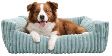 Odolplusz waschbares Hundebett 95x75cm Hundekissen aus Cord – Weiches Katzenbett rutschfest – Hundesofa in türkis für mittlere Hunde – Formstabile Hundematratze flauschig mit Rand