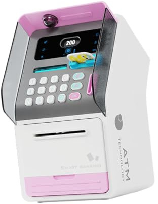 RCGOFOLLOW Spannender Geldautomat mit automatischer Scrollfunktion und Gesichtserkennung – spielerisch zum Sparen motiviert!, Rosa, 15.5 x 17.5 x 27 cm