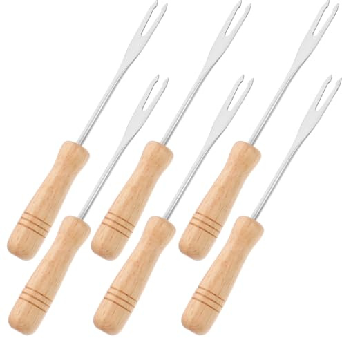 HOMOCONO Fourchettes à Fondue Fromage Lot de 6 Manche en Bois Antidérapant, Acier Inoxydable, pour Chocolat, Viande, Apéritifs et Fruits