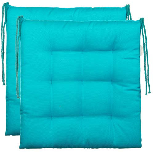 Brandsseller 2er Set Stuhlkissen 40x40x5 cm Sitzkissen Polster Stuhlauflage mit Haltebändern Dekokissen für Indoor Outdoor gesteppt - Türkis