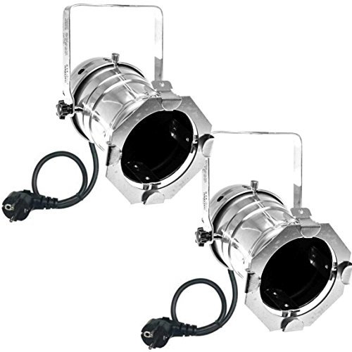 Varytec 2er Set PAR 30 Spot-Light Scheinwerfer SILBER polish PAR-30 mit E-27 Fassung & Kabel mit Schuko-Stecker