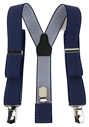 TigerTie Unisex Hosenträger in Y-Form mit 3 extra starken Clips - Farbe in gepunktet - hochwertige Verarbeitung - Breite 35 mm (dunkelblau marine weiß)