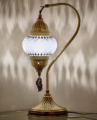 Demmex 2019 Nachttischlampe im marokkanischen Mosaik, Tiffany-Stil, Weiß