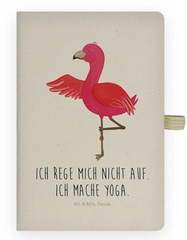 Mr. & Mrs. Panda DIN A4 Baumwoll Notizbuch Flamingo Yoga - Geschenk, entspannt, Ärger, Namaste, Eintragebuch, Yogapose, Skizzenbuch, Entspannung,