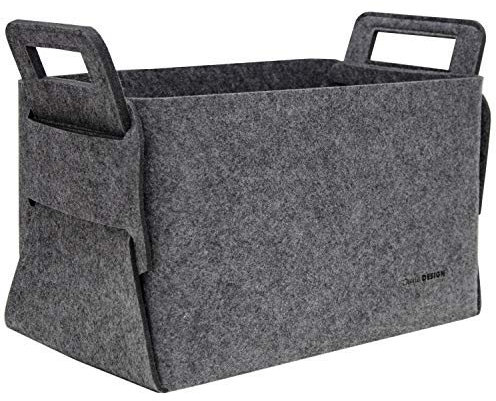 DuneDesign 37x24x37 XL Kaminholz Filzkorb - Extra Hoch - 25L Filz Regalkorb Aufbewahrungskorb Grau