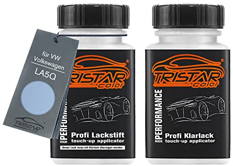 TRISTARcolor Autolack Lackstift für VW LA5Q Shark Blue Metallic + Klarlack | für VW / Volkswagen, Set aus Basislack + Klarlack, Lackfläschchen mit Pinsel, je 50ml
