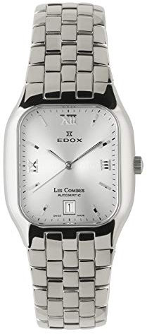 EDOX Les Combes Automatikuhr, Swiss Made, silber / schwarz, Armband