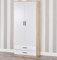URBNLIVING Tall Wooden 2 Door Oak Wardrobe With 2 Drawers Bedroom Storage Hanging Bar Clothes (Oak Carcass + White Drawers)