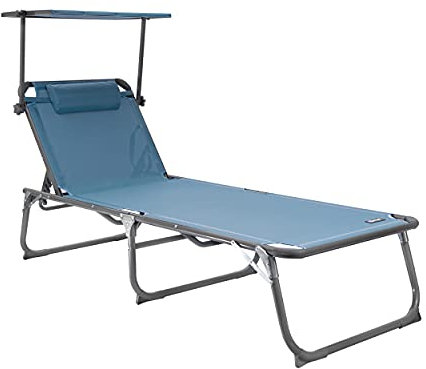 HOMECALL Aluminium-Klappliege mit Sonnendach, Textilene-Gewebe, 200 x 70 cm, Max. Tragkraft 150 kg - Blau