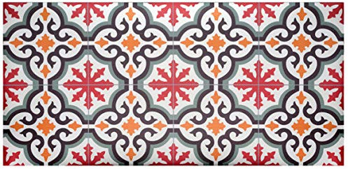 Baroni Tapis de cuisine en vinyle, motif faïences rouges et vertes, en PVC, antidérapant, pour intérieur et extérieur, 120 x 60 cm