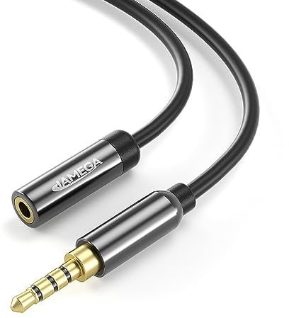 JAMEGA - 3m Aux Verlängerung 4 Polig TRRS 3.5mm Klinke Mikrofon Kopfhörer Verlängerung Kabel Headset Verlängerungskabel Stereo Audio Klinkenkabel mit 24K Vergoldete Kontakte