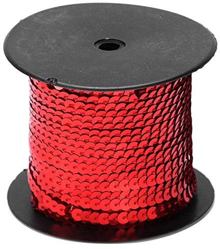 Pssopp 100 Yard Paillette DIY Paillettenband Flachen Paillette Trim Glänzende Paillettenbänder für Bastelprojekte, Tanzbekleidungen(rot)