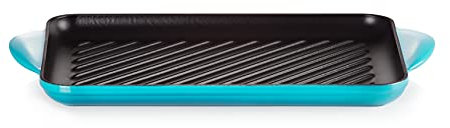 Le Creuset Enamelled Cast Iron Rectangular Grill, For Low Fat Cooking On All Hob Types Including Induction, 32.5cm, Teal, 20202321700460