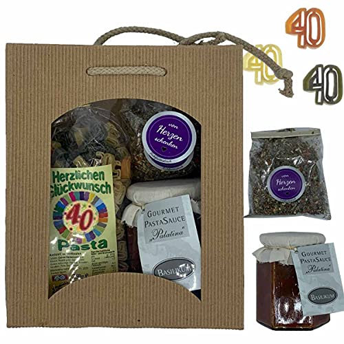 Feinkost-Set 40. Geburtstag mit Nudeln, Sauce, Gewürze // Nudeln als 40, Sauce, Gewürze