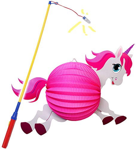 alles-meine.de GmbH 2 TLG. Set: Laterne/Lampion + LED Laternenstab - süßes Einhorn - pink - für Kinder - Papierlaterne aus Papier - Lampe - Laternen Lampions - Figur - elek..