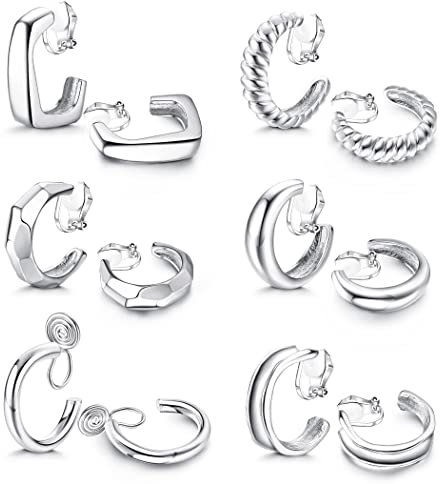 YADOCA 6 Paare Clip Ohrringe Damen Mädchen Silber Gold Hypoallergen Chunky Creolen Ohrclips Ohne Ohrlöcher Klips Ohrringe Set Modeschmuck Geschenk