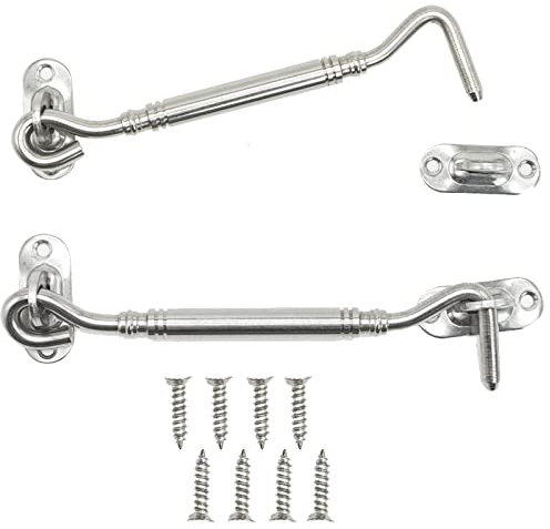 2 Pcs Gancho de Ventana,Sujeta Ventanas Abiertas Gancho de Cabina de Acero Inoxidable,Cerradura de Gancho de Puerta con Tornillos Para Ventanas Puertas Ojo Puerta Pestillo(15cm)