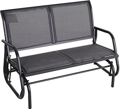Outsunny 2-Sitzer Schaukelstuhl Gartenbank mit Schaukelmechanismus Gartenschaukel Sitzbank aus Metall Parkbank bis 200 kg belastbar Gartenmöbel für Garten, Terrasse, Veranda 120 x 70 x 85 cm Grau