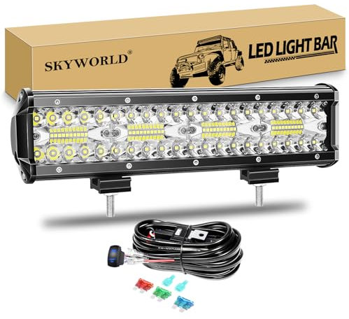 SKYWORLD LED Arbeitsscheinwerfer Bar 12 Zoll 240W weiß LED Scheinwerfer Arbeitslicht Zusatzscheinwerfer mit 12V Rocker Kabelbaum für Auto Offroad Traktor PKW LKW SUV UTV ATV